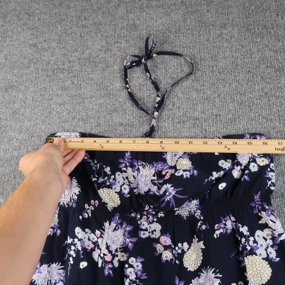 BB Dakota Top Womens XL Navy Blue Purple Floral Print Halter Cotton Summer Boho - Picture 6 of 11
